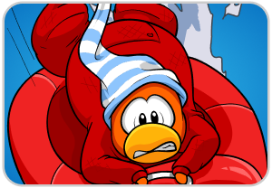 Karlı yokuştan kızakla inen bir penguen